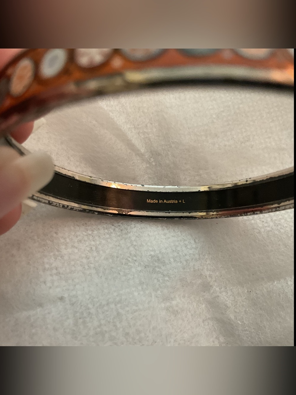 Authentic Vintage Hermès Paris Austria Orange Enamel Medallion L Bangle Bracelet - Picture 4 of 11